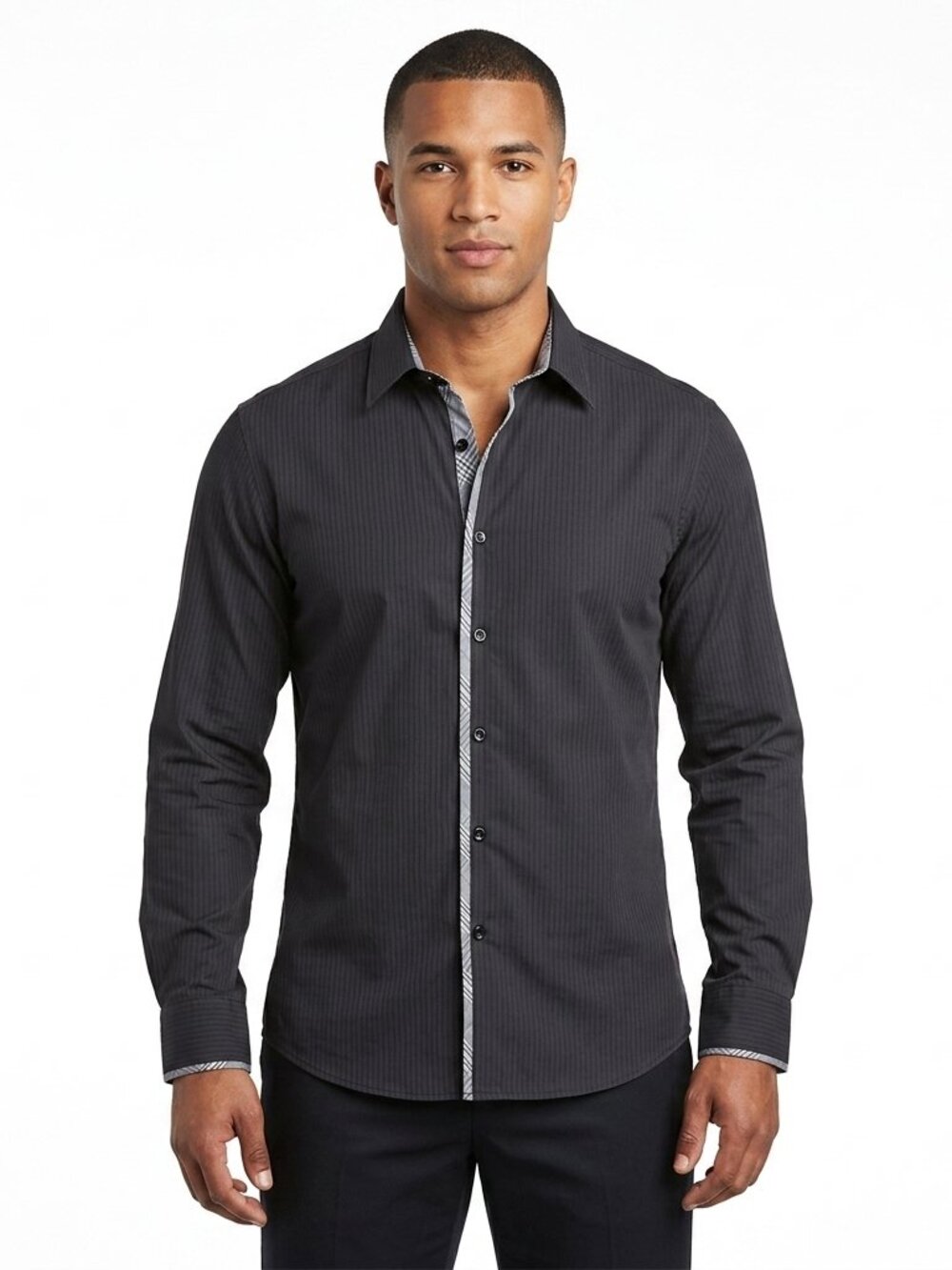 Urban Heritage Contrast Trim Button Front Dressy Casual Shirt- Sz. Lrg